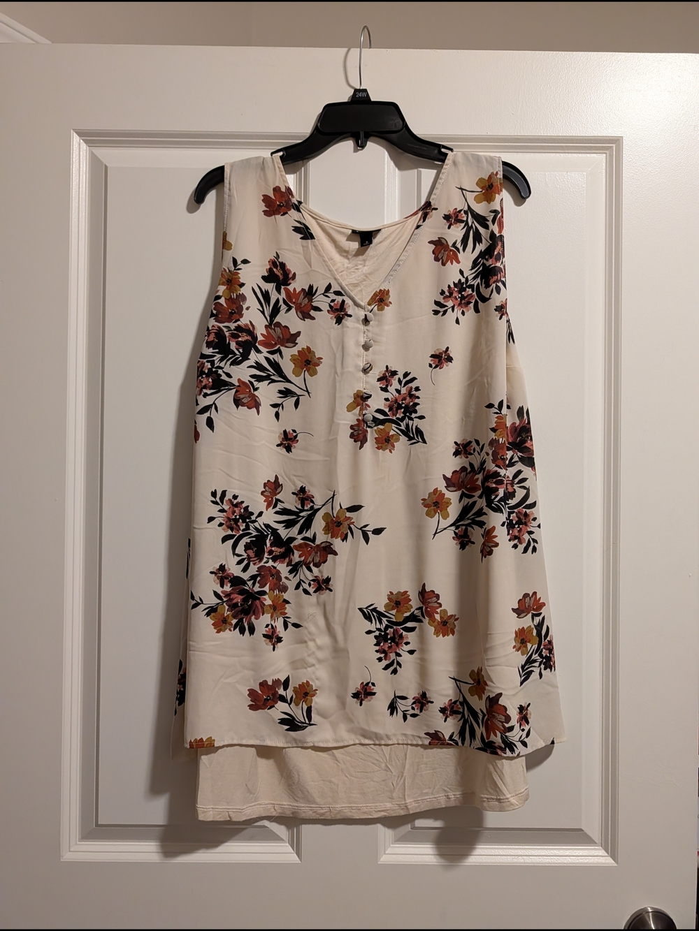 Ivory Floral Sleeveless V-Neck Tunic Top